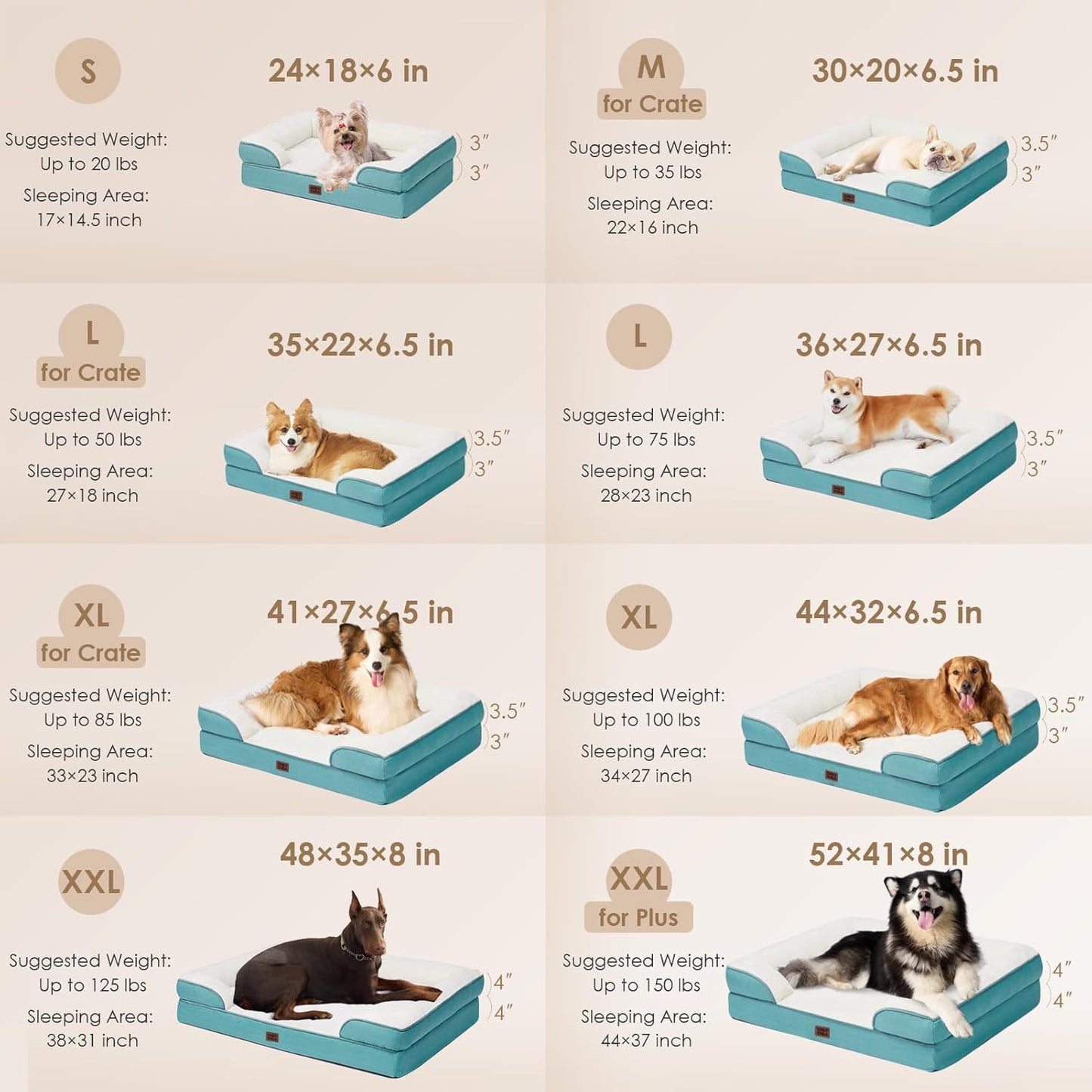 EHEYCIGA Orthopedic Dog Bed for Small Dogs, Waterproof Memory Foam Small Dog Beds with Sides, Non-Slip Bottom and Egg-Crate Foam Medium Pet Couch Bed with Washable Removable Cover, Turquoise Blue