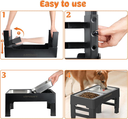 URPOWER Elevated Dog Bowls 4 Height Adjustable Raised Stand with 2 Large Stainless Steel Dog Food and Water Bowl for Small, Medium, Large Dogs and Pets