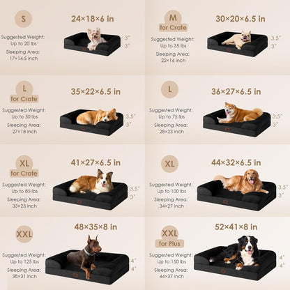 EHEYCIGA Orthopedic Dog Beds for Extra Large Dogs, Waterproof Memory Foam XXL Dog Bed with Sides, Non-Slip Bottom and Egg-Crate Foam Big Pet Couch Bed with Washable Removable Cover, Black