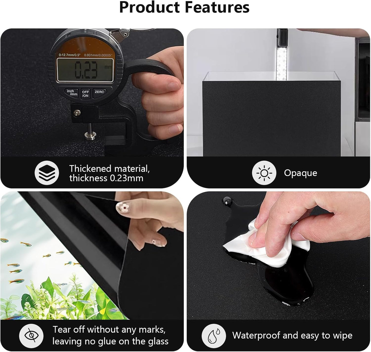 Aquarium Background Paper Decor Fish Tank Backdrop Wallpaper Electrostatic Adhesive, No Glue, Easy to Install, Reusable (17.7“H×47.2”L, Black)