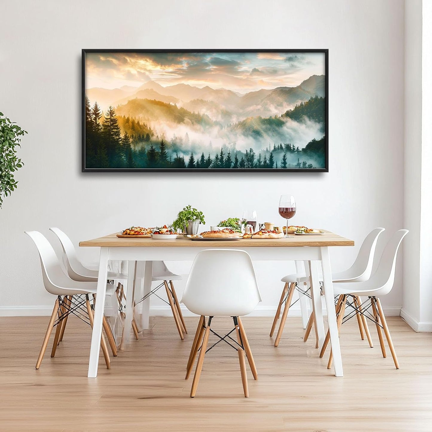 Mountain Large Wall Art Foggy Forest Landscape Pictures Sunrise Wall Decor Nature Scenery Canvas Print Painting Artwork for Bathroom Living Room Bedroom 60L" x 30W"