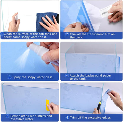 Aquarium Background Paper, Blue Fish Tank Backdrop Wallpaper Electrostatic Adhesive, No Glue, Easy to Install, Reusable (13.7" H × 43.3" L, Translucent)