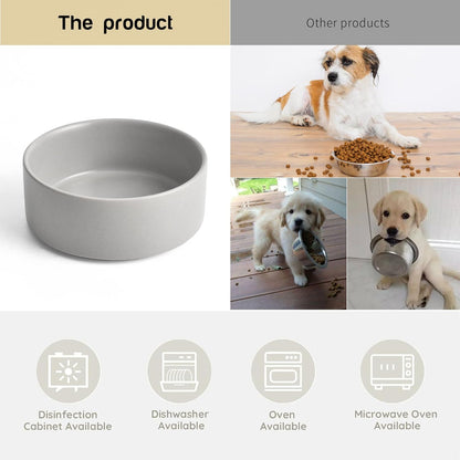 Grey Ceramic Dog & Cat Bowl Set – 13.5 OZ with Wooden Stand, Non-Slip, Elevated Design for Small Dogs & Cats – 2 Bowls (Food & Water, Ceramic Pet Bowls, Modern Dog Bowls)