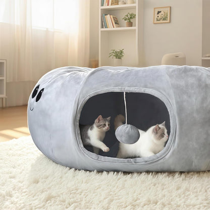 Cat Tunnel Bed for Indoor Cats, Peekaboo Cat Cave Bed,Soft Cat Donut Tunnel for Kitten Large Cats, Cute Green Octopus Shaped