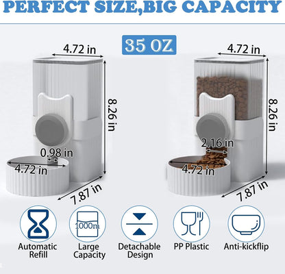 kathson Rabbit Gravity Auto Feeder Set 35oz Hanging Automatic Food Water Dispenser Cage Automatic Feeder Set for Rabbit Chinchilla Guinea Pig Hedgehog Ferret Kitty Puppy (Grey)