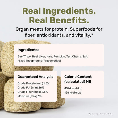 BADLANDS RANCH Superfood Nuggets- Premium, Freeze-Dried raw Dog Food Topper or Treat. Powerful Nutrient-Dense Ingredients. No Artificial additives. Beef Tripe and Kale Formula 8oz - 4pk Bundle