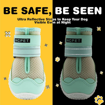 Hcpet Dog Shoes for Large Dogs, Breathable Dog Booties for Small Medium Dogs, Anti-Slip Dog Boots & Paw Protectors for Hot Pavement Winter Snow Hiking with Reflective Straps Green Size 7