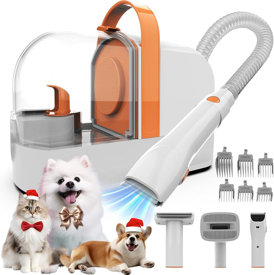 Dog Grooming Vacuum, Dog Grooming Kit with Pet Clippers, 12,000Pa Pet Hair Grooming Vacuum for Dogs, Vacuum Brush for Shedding Grooming, Low Noise Home Cleaning Tool in 1, PG10