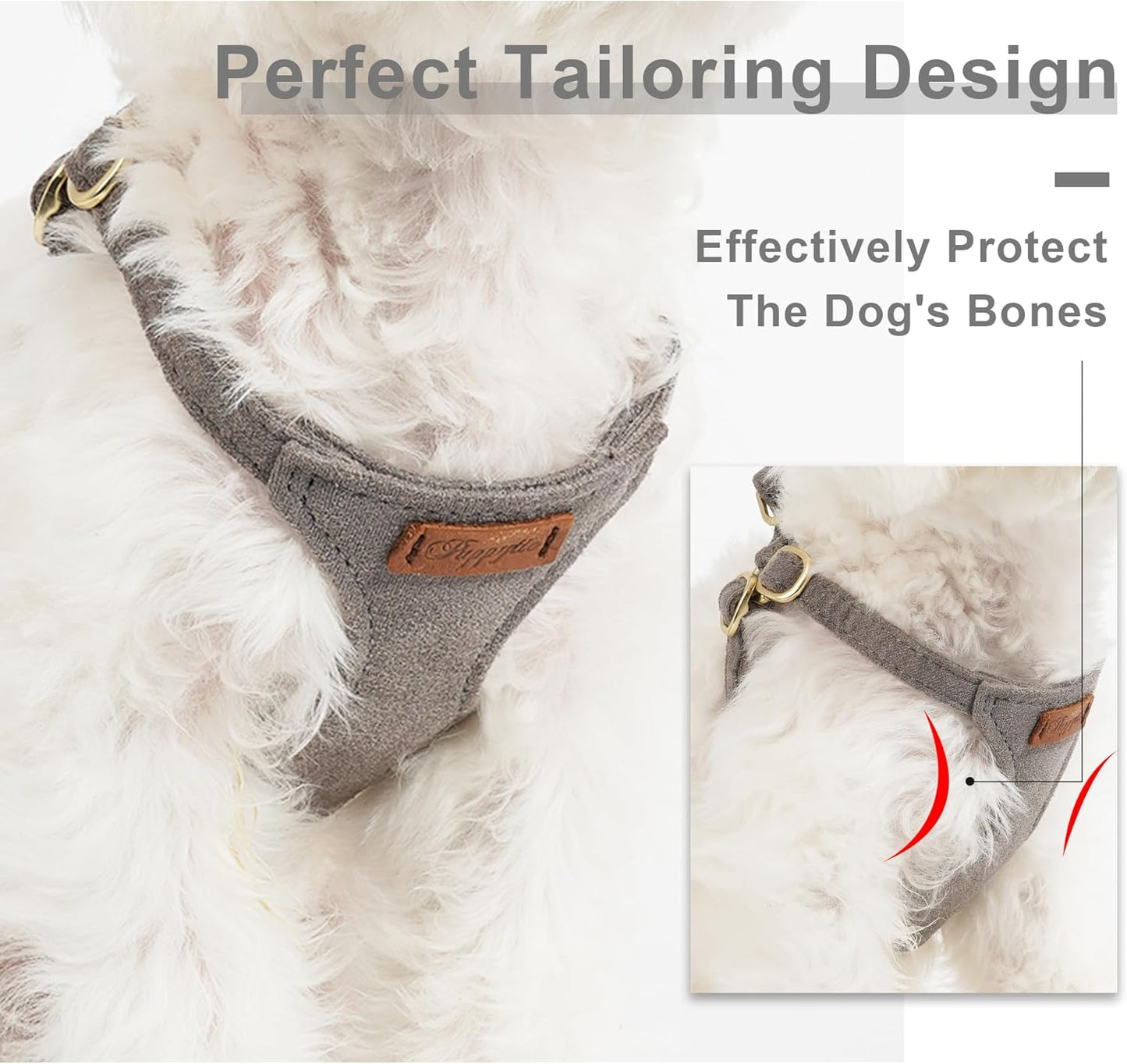 Puppytie No Pull xs Dog Harness with Multifunction Dog Leash,Soft Adjustable No Choke Escape Proof Pet Harness Vest,Silver Grey,XS