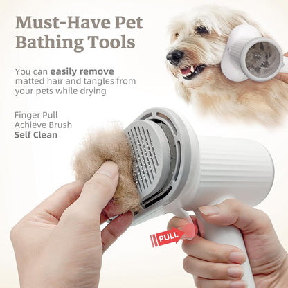 Dog Hair Dryer, Professional 2-in-1 Pet Hair Dryer & Grooming Brush with Removable Comb, Adjustable Temperature/Speed, Portable Dryer for Dogs and Cats