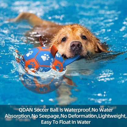 QDAN Dog Ropes Toys Soccer Ball with Straps, Puppy Birthday Gifts, Tug Toy, Durable Dog Balls for Medium & Large Dogs- Blue Orange(8 Inch)