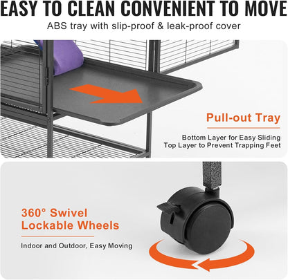 VEVOR 34" Rolling Metal Ferret Cage, Large 2-Tier Critter Nation Cage, Small Animal Cage with Ramps & Tray, Easy to Set up for Pet Mice, Hamster, Guinea Pig, Chinchilla, Squirrel, Hedgehogs, Bunny