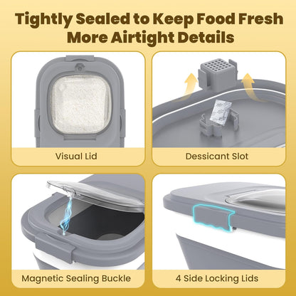 HOYTAMDA 30-40Lbs Rice Container,Collapsible Airtight Food Storage Containers with Wheels,Handle,Rice Storage Container with Small Bin and Scoop,Rice Dispenser for Flour Sugar Cereal Grain Dog Cat