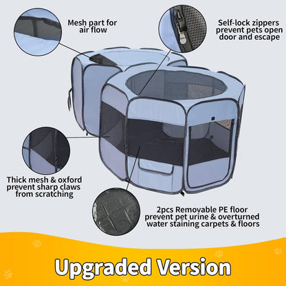 EighteenTek XLarge 2-in-1 Pop up Dog Playpen, Assembly-Free, with Leakproof Pet Pee Pads,Portable Foldable Cat Tent Enclosure Indoor Outdoors Puppy Kittens Small Animals Crates (M, 72" Lx36 Wx24 H)