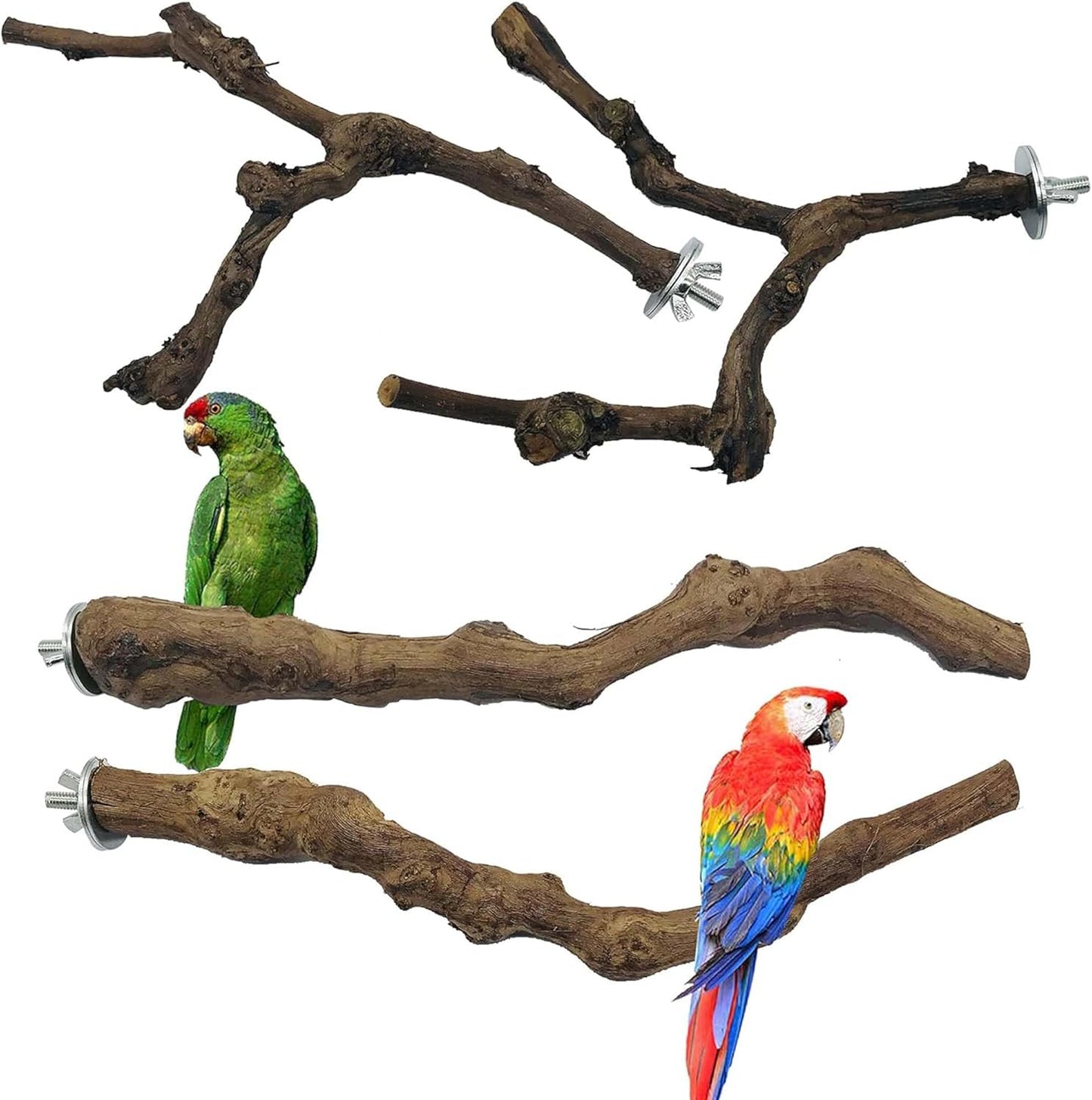 Allazone 4-Piece Bird Perch - Natural Grapevine Stick Swing Chewing Toys for Parrot Cages, Cockatiels, Parakeets, Finches