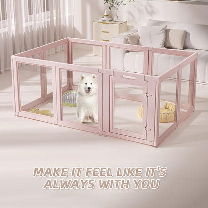 DIY Clear Acrylic Dog Playpen House,Quick Easy Assembly and Disassembly,Strong Floor Suction,Indoor and Outdoor Use,Easy Cleansing Puppy Fence (Skin Pink, 30.3" H, 10PCS)