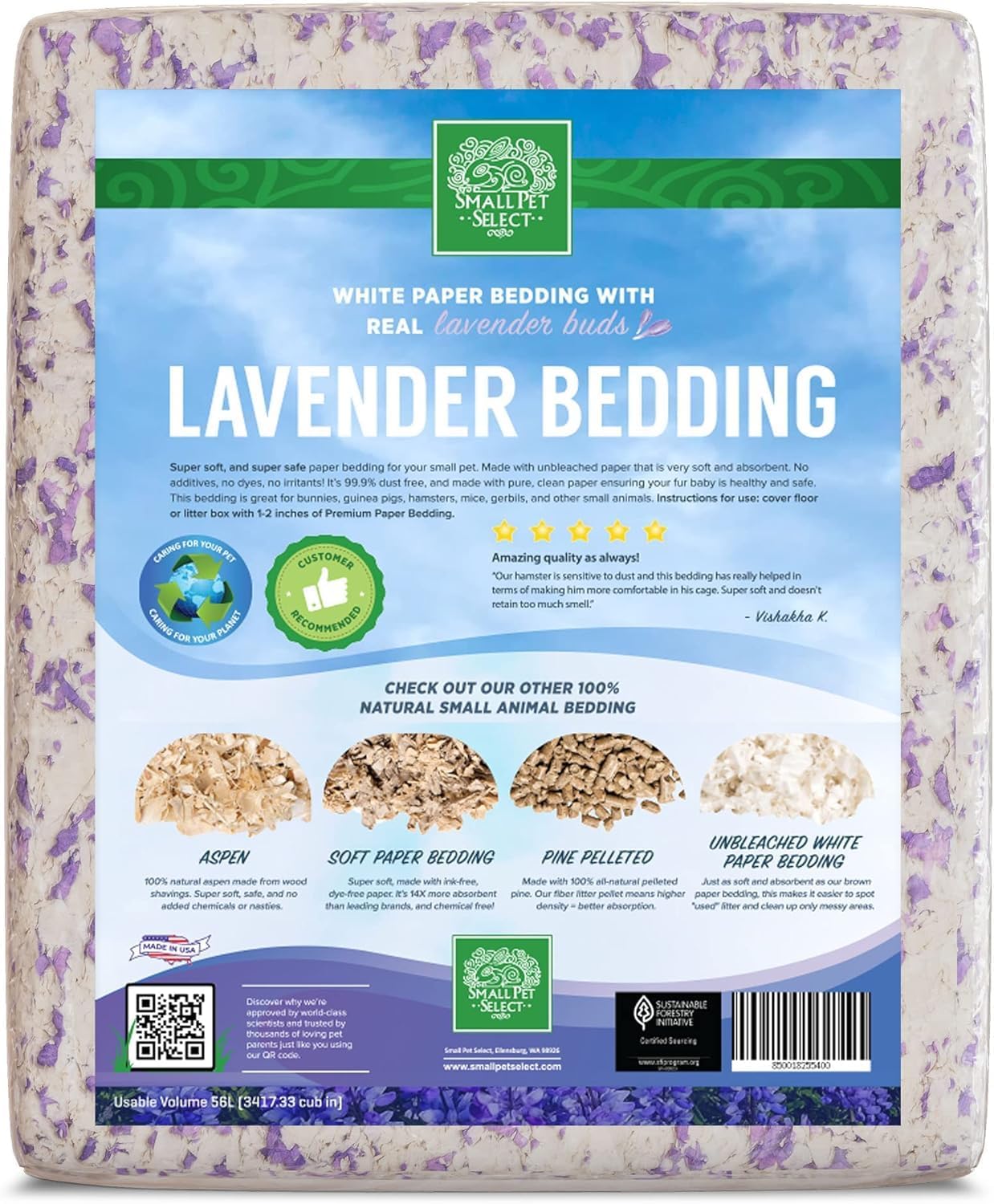 Small Pet Select- White Paper Bedding with Real Natural Lavender. Rabbits, Guinea Pigs, and Other Small Animals, 56L