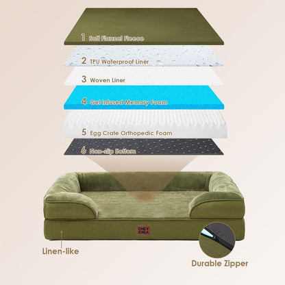 EHEYCIGA Orthopedic Dog Bed for Small Dogs, Waterproof Memory Foam Small Pet Beds with Sides, Non-Slip Bottom and Egg-Crate Foam Medium Dog Couch Bed with Washable Removable Cover, Olive Green