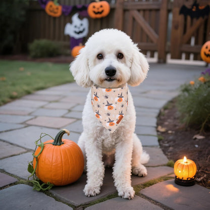 ADOGGYGO Halloween Dog Bandanas, Ghost Pumpkin Witch Scarf, Multi Size, Black Orange Halloween Bandanas for Small Dogs Pets (Small)