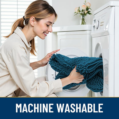 Smiry Dog Door Mat for Muddy Paws 36x24, Absorbs Moisture and Dirt Doormat, Non-Slip Washable Quick Dry Chenille Front Door Mat Indoor Entrance, Entryway Carpet for Inside Floor, Atlantic Blue