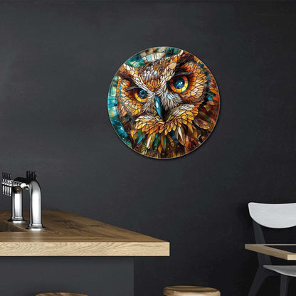 Lygond Metal Sign Tin Sign Circular Stained Glass Owl Bathroom Signs Decor For Home Decor 8×8 Inches