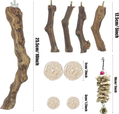 Allazone 6 PCS Bird Perch Natural with Chewing Toys Natural Grapevine Bird Stand Grape Stick Natural Bird Parrot Perch Standfor Parrots, Parakeets Cockatiels, Conures, Macaws, Love Birds