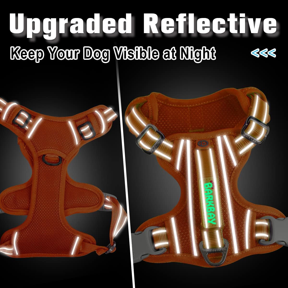 BARKBAY Dog Harness No Pull with ID Tag Pocket - Heavy Duty, Reflective, Easy Control for Large Dogs(Orange,L)