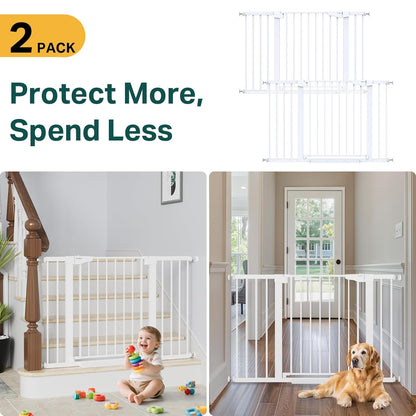 Cumbor 2 Pack 29.7"-48" Baby Gate for Stairs, Mom's Choice Awards Winner-Dog Gate for Doorways, Pressure Mounted Auto-Close Pet Gates for Dogs Indoor, Safety Child Gate with Easy Walk Thru Door,White