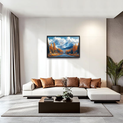 Large Forest Mountain Landscape Wall Art for Living Room, Nature Highway Road Scenery Canvas Oversized Wall Decor, Autumn Framed Pictures Painting Print Artwork for Bedroom Office 36"L x 24"W