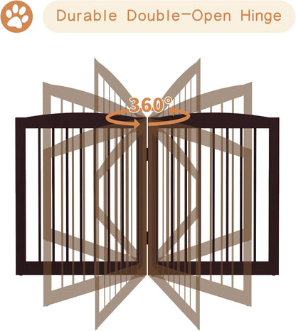 Freestanding Pet Gate for Dogs, Foldable Wooden Dog Gate for House, Indoor Dog Gate for Doorways, Stairs, Gates for Dogs Indoor, Support Feet Included, 24" Height 3 Panels, Brown