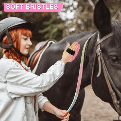 Horse Grooming Kits, 9 Pieces Pink, Includes Tote Bag, Bathing Supplies Sweat Scraper Bathing Sponge, Hoof Pick, Curry Comb for Horse Riders Beginners