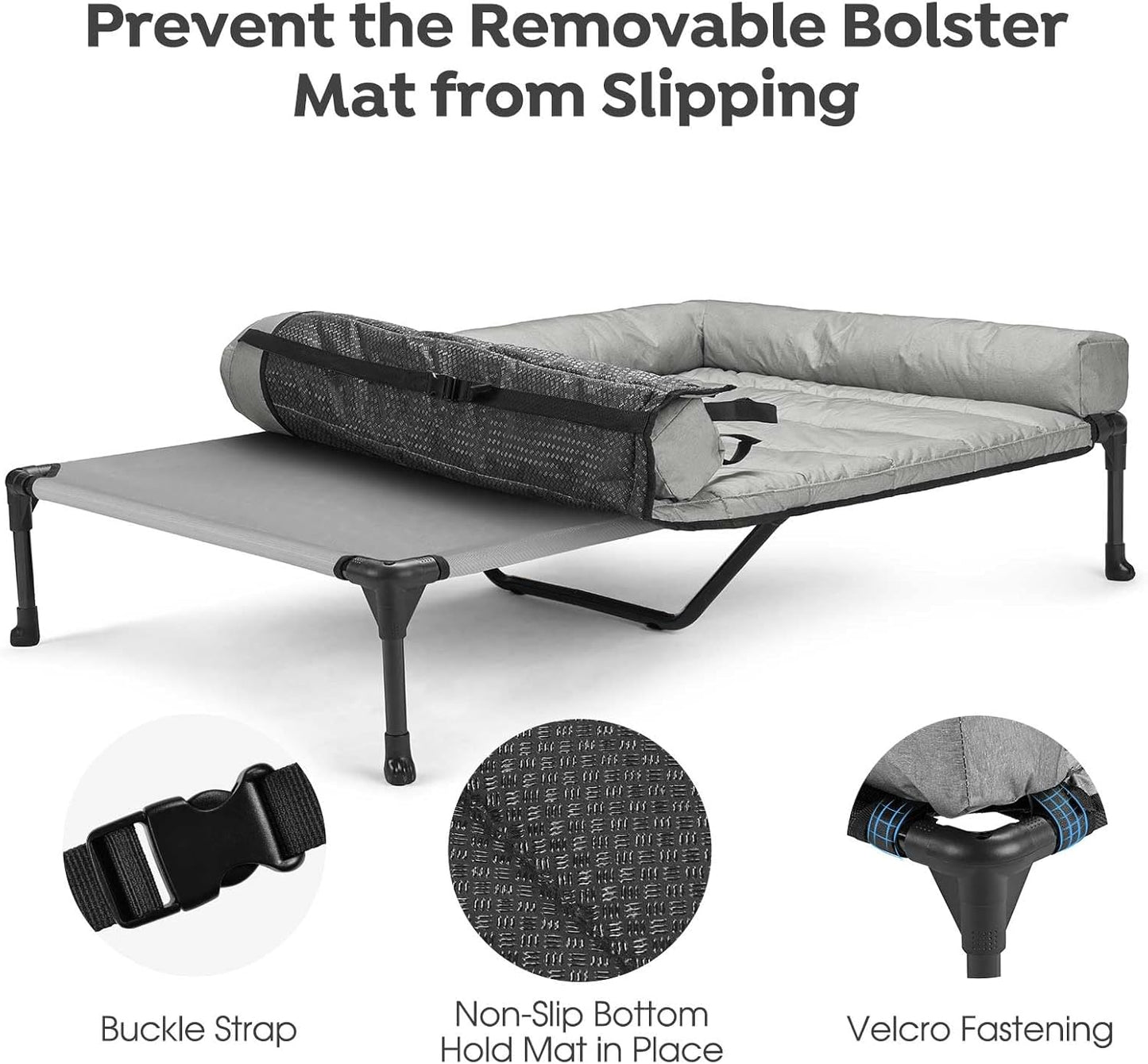 Veehoo Cooling Elevated Dog Bed Add Removable Waterproof Bolster Cushion Mat, Raised Pet Cot with Breathable Teslin Mesh, No-Slip Feet, Dog Couch Bed for Indoor Outdoor, 49x33inches, Grey, CWC2331B