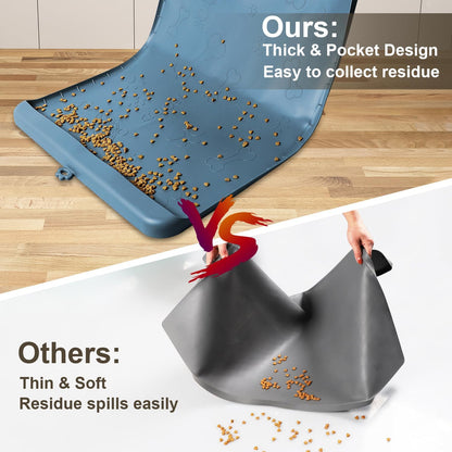 Dog Food Mat - Silicone Dog Mat for Food and Water - 36" x 24" Large Pet Feeding Mats with Residue Collection Pocket - Waterproof Dog Cat Bowl Mat with High Edges to Prevent Water Food Spills