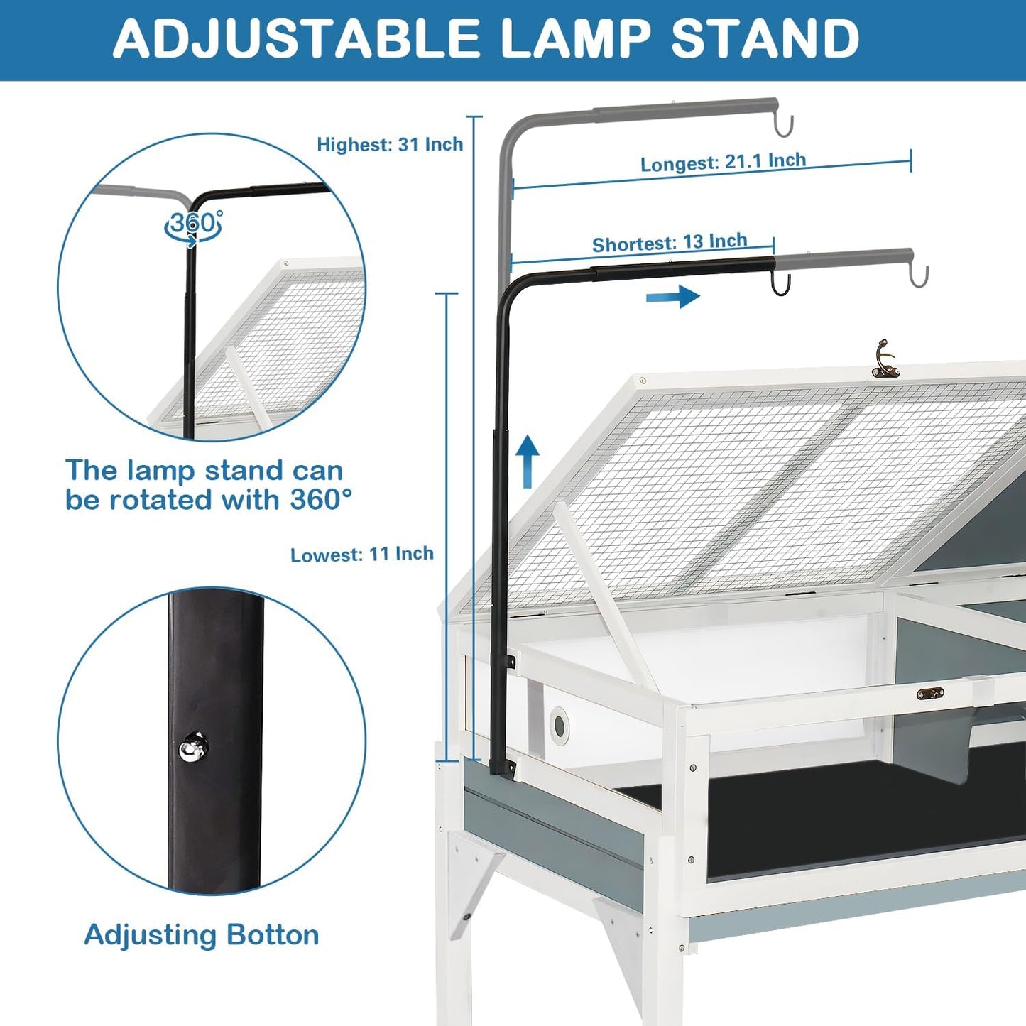 Tortoise Habitat Enclosure Turtle House Indoor Reptile Cage with Hygrothermograph Adjustable Lam Stand