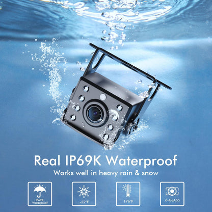 Dual RV Backup Camera Plug and Play, 7'' Backup Camera for Truck Trailer, No Delay, 1080P HD, 2 Channels, 150° Wide Angle, DIY Guide Lines, Night Vision, IP69 Rear View Camera