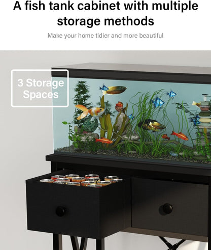 Fish Tank Stand for 5-10 Gallon Fish Tank: Aquarium Stand with Power Outlet - Metal 10 Gallon Tank Stand with Cabinet Drawer Storage for Turtle Tank, Reptile Terrarium (Black, 220LBS Capacity)