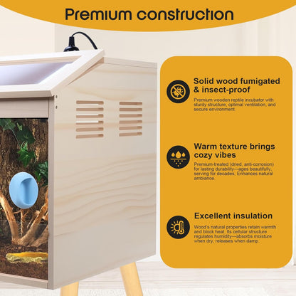 Reptile Terrarium with Stand & Ventilation - 33 Gallon Bearded Dragon Tank, Wood & Acrylic Enclosure, Reptile Tank Includes Waterproof Liner & Screwdriver (32.7" L x 14.5" W x 16.3" H)