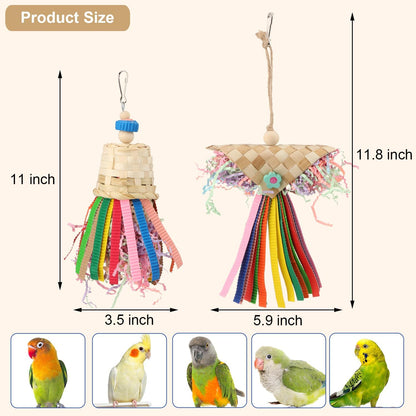 Wontee Bird Colorful Shredding Crinkles Foraging Toys Natural Sola Ball for Parrots Cockatiels Conures Budgies Senegal (Shredder Toys (2 Pack))