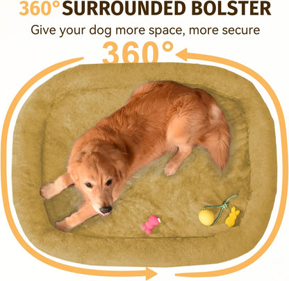 Orthopedic Waterproof Large Dog Bed: Memory Foam Washable Dog Bed with Bolsters - XXL Orthopedic Removable Cover for Medium Large Sized Pet - Non-Slip Bottom - Orange