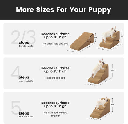 Gardner Pet Dog Stairs for Small Dogs 22.8" H, 5-Step Brown Curved Pet Stairs, Dog Steps for High Bed, Couch (24-30 in) with Durable Non-Slip Waterproof Fabric Cover and CertiPUR-US Certified Foam