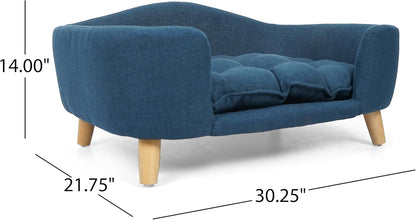 Christopher Knight Home Elroy Orthopedic Dog Bed, Elevated Dog Sofa Bed for Small Dog, Supportive Foam Pet Couch Bed with Wooden Legs, Modern Pet Sofa Bed, Navy Blue