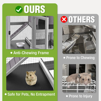 Large Ferret Cage, Chinchilla Cage with 5 Levels, Wooden Guinea Pig Cages with Wheels, Small Animal Cages with Ramp, Hideout, Pull Out Tray, for Rat, Hamster, Hedgehog