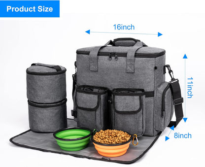 Modoker Dog Travel Bag Backpack, Airline Approved Pet Accessories Organizer for Dog and Cat with Shoulder Strap, 2 Dog Food Storage Containers, 2 Collapsible Dog Bowls,1 Pet Mat, Rose Red