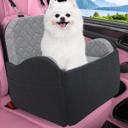 Dog Booster Car Seat, 6in Memory Foam Adjustable Booster Cushion for Small/Medium Dogs, Detachable and Washable Dog Car Seat with Cooling Mat, Pet Booster Seat with Storage Pockets, 2 Safety Belts