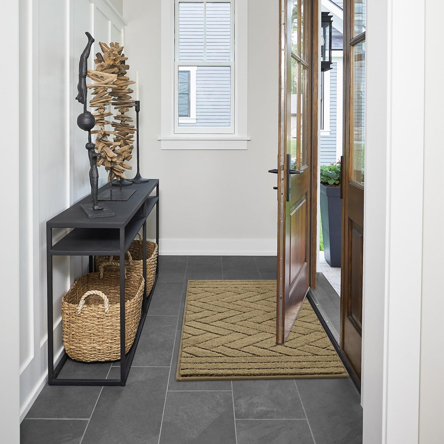 Tindbea Dog Mat for Muddy Paws,Absorbs Moisture Dirt Non-Slip Washable Mud Mat for Dogs,Soft Rubber Backing Front Inside Pet Rug for Entryway, Mud Dog Paws, Patio(20"x48",Light Taupe)