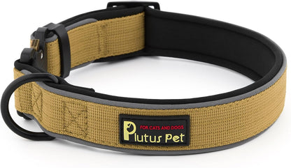 Plutus Pet Tactical Dog Collar, Reflective, Adjustable Heavy Duty Dog Collar, Soft Padded and Comfortable, for Small Medium and Large Dogs (Brown, S)