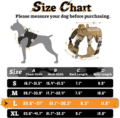 rabbitgoo Dog Harness for Large Dogs No Pull, Tactical Service Pet Vest with Molle and Control Handle, Adjustable and Reflective Military Harness for Easy Walking and Training, Brown, L