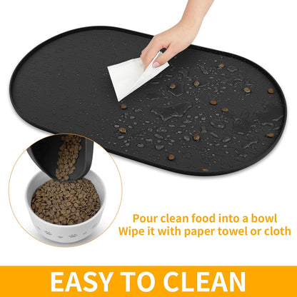 KPWACD Pet Feeding Mat for Dogs and Cats, Silicone Dog Placemat Non-Slip Waterproof Bowl Mats Prevent Food and Water Overflow, High-Lips Puppy Dish Tray Mat Suitable for Large Medium Small Pets, Black