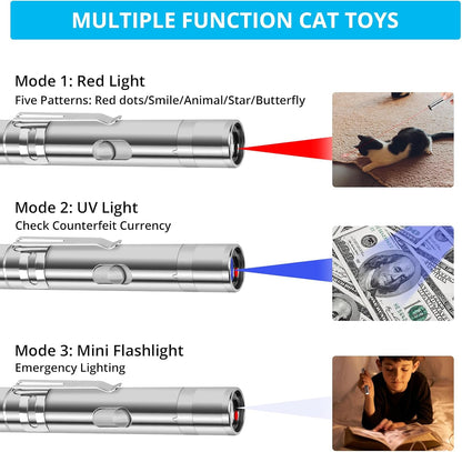 Cat Toy Pointer for Indoor Cats, 2 Pieces, USB Rechargeable Kitten Toys with 7 Adjustable Patterns, Interactive Chase Toys for Indoor Cats & Dogs, Training & Exercise Fun