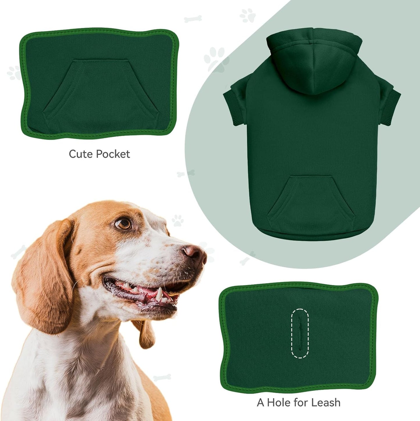 Dog Sweaters for Medium Dogs Dog Hoodie Pet Sweater Solid Soft Brushed Fleece Pet Clothes Hoodie Sweatshirt with Pocket(Green-M)